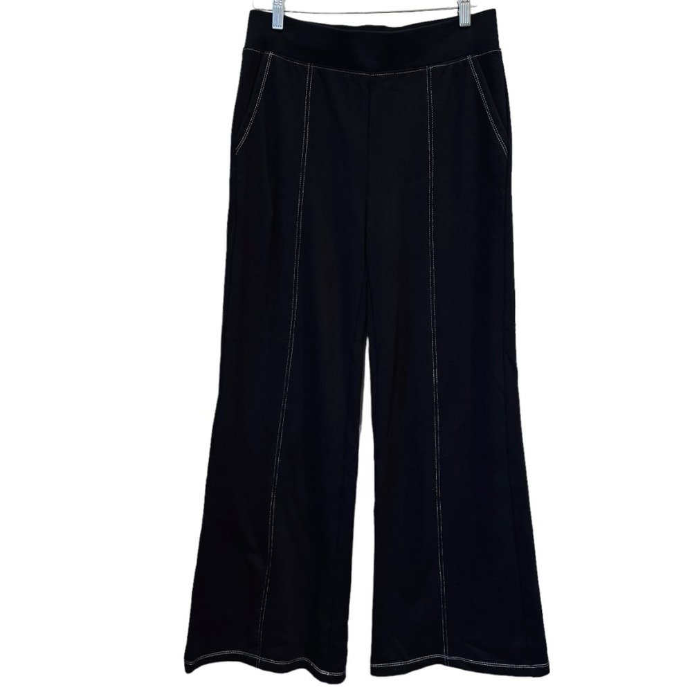 Joie Size Med Black High Rise Wide Leg Pull On Knit Pants Womens Pockets 31.5 In